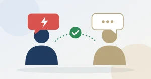 Konfliktmanagement: Konfliktgespräche führen Zwei Personen im Gespräch mit Sprechblasen – Konfliktmanagement und Konfliktgespräche im Unternehmen
